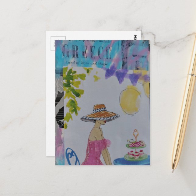 Woman with cupcakes Greece collage Postcard (Front/Back In Situ)