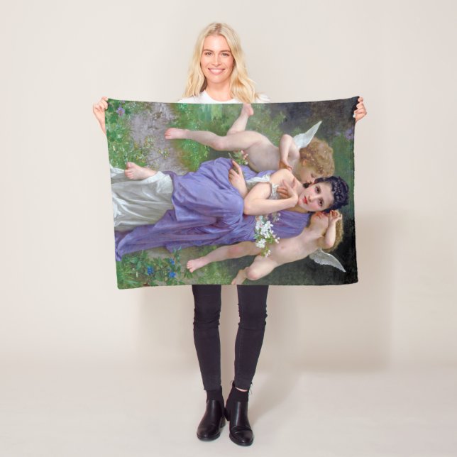 Woman with Cupid, Bouguereau Fleece Blanket (In Situ)