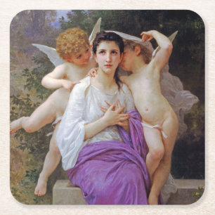 Woman with Cupid, Bouguereau Square Paper Coaster