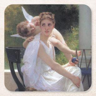Woman with Cupid, Bouguereau Square Paper Coaster