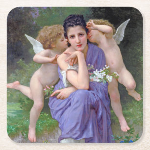 Woman with Cupid, Bouguereau Square Paper Coaster