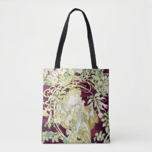 Woman with Daisy - Alphonse Mucha Tote Bag