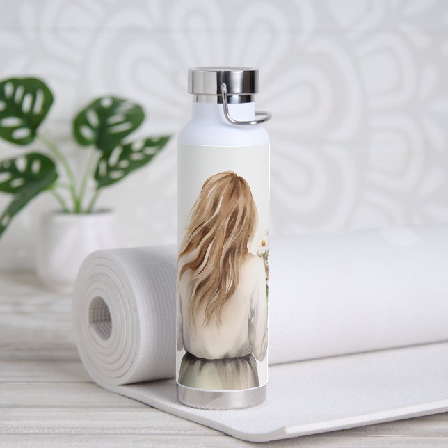 Woman With Daisy Bouquet Water Bottle (Yoga)