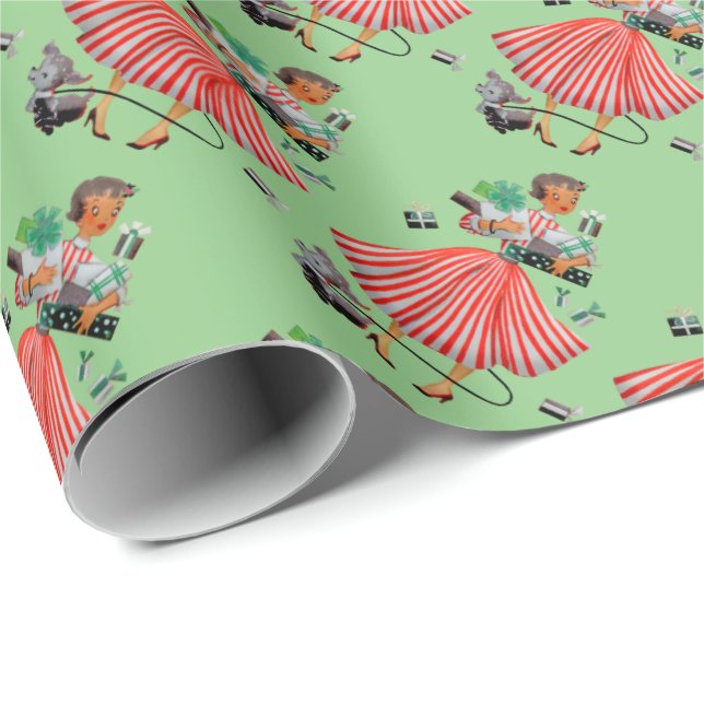 Woman with Dog Vintage Gift Wrapping Paper (Roll Corner)