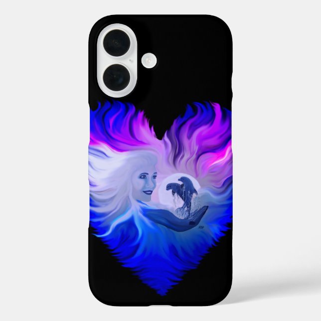 Woman with Dolphins in the Moonlight Case-Mate iPhone Case (Back)