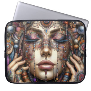 Woman with Elaborate Tribal-Inspired Ornamentation Laptop Sleeve
