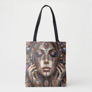 Woman with Elaborate Tribal-Inspired Ornamentation Tote Bag