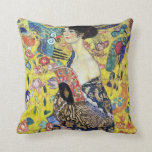 Woman with Fan by Gustav Klimt Cushion<br><div class="desc">Please visit my store for more interesting design and more colour choice. =>     zazzle.com/colorfulworld*</div>