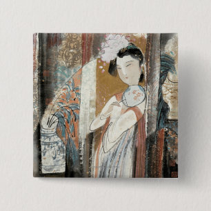 Woman with Floral Hairpin 15 Cm Square Badge