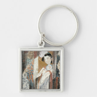 Woman with Floral Hairpin Key Ring