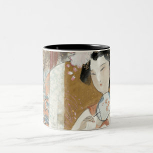 Woman with Floral Hairpin Two-Tone Coffee Mug