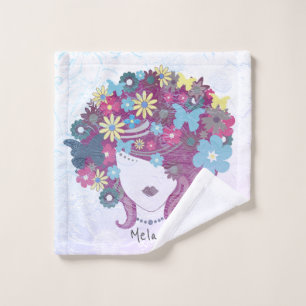 Woman With Flower Hair Pretty Personalised Wash Cloth