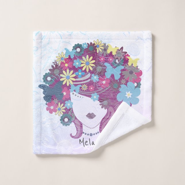 Woman With Flower Hair Pretty Personalised  Wash Cloth (Wash Cloth)