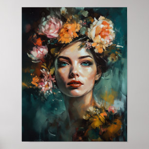 Woman With Flower Head Art Print Poster