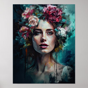 Woman With Flower Head Art Print Poster