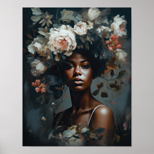 Woman With Flower Head Art Print Poster