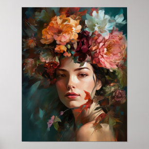 Woman With Flower Head Art Print Poster