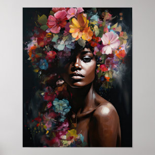 Woman With Flower Head Art Print Poster