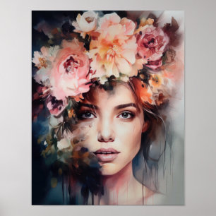 Woman With Flower Head Art Print Poster