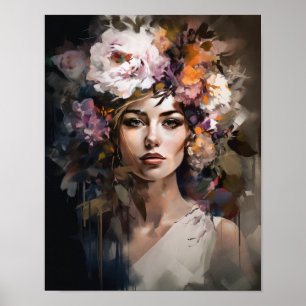 Woman With Flower Head Art Print Poster