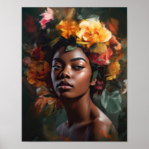 Woman With Flower Head Art Print Poster
