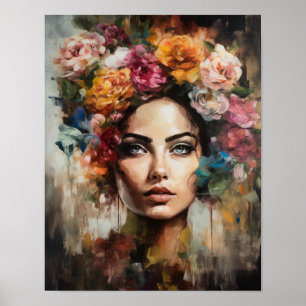 Woman With Flower Head Art Print Poster
