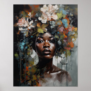 Woman With Flower Head Art Print Poster