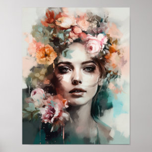 Woman With Flower Head Art Print Poster