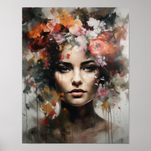 Woman With Flower Head Art Print Poster