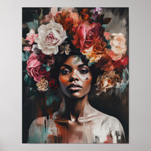 Woman With Flower Head Art Print Poster