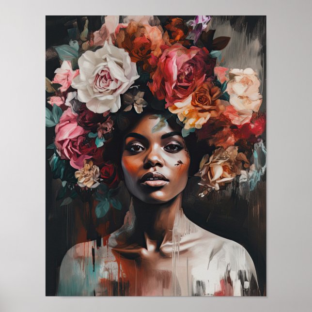 Woman With Flower Head Art Print Poster (Front)
