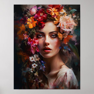 Woman With Flower Head Art Print Poster