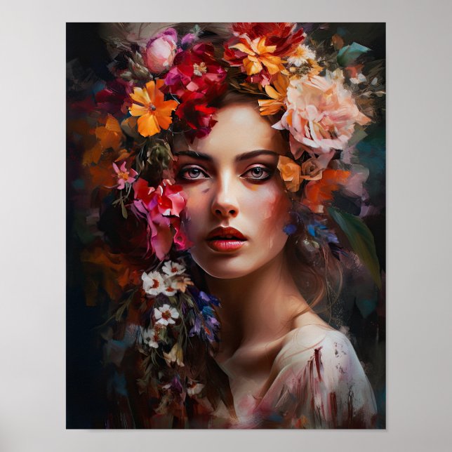 Woman With Flower Head Art Print Poster (Front)