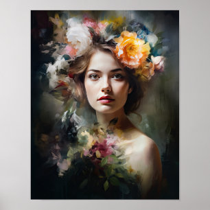 Woman With Flower Head Art Print Poster