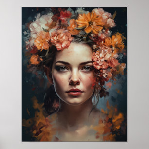 Woman With Flower Head Art Print Poster