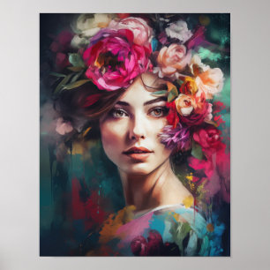 Woman With Flower Head Art Print Poster
