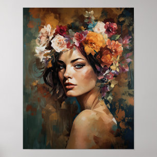 Woman With Flower Head Art Print Poster