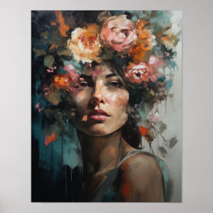 Woman With Flower Head Art Print Poster