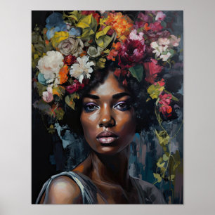 Woman With Flower Head Art Print Poster