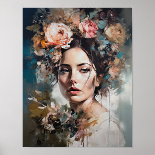 Woman With Flower Head Art Print Poster