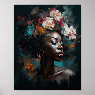 Woman With Flower Head Art Print Poster