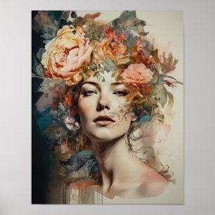 Woman With Flower Head Art Print Poster