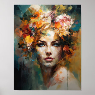 Woman With Flower Head Art Print Poster