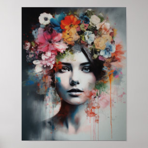 Woman With Flower Head Art Print Poster