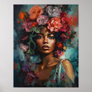Woman With Flower Head Art Print Poster