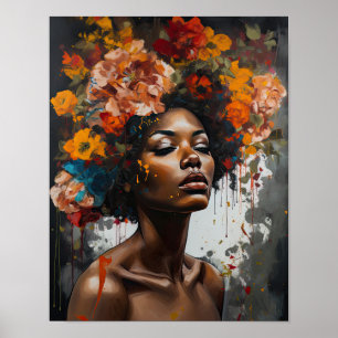 Woman With Flower Head Art Print Poster