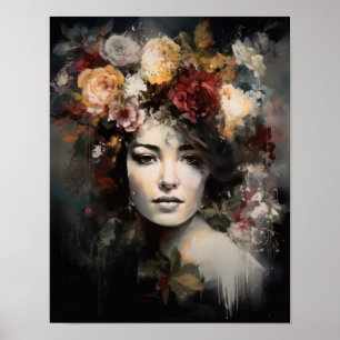 Woman With Flower Head Art Print Poster