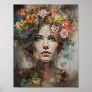Woman With Flower Head Art Print Poster