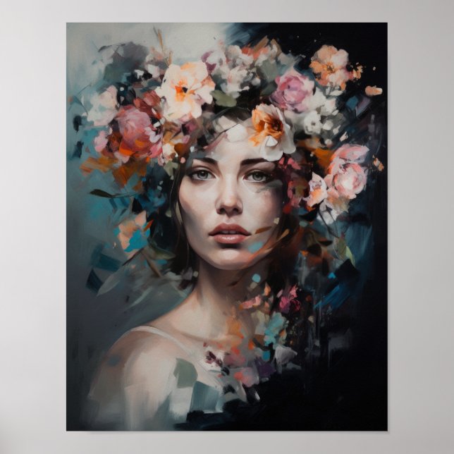 Woman With Flower Head Art Print Poster (Front)