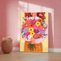 Woman with Flowers Colorful Illustration Lady Art